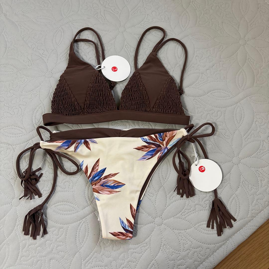 ブラウン フラワー　reselves水着　リバーシブルビキニ