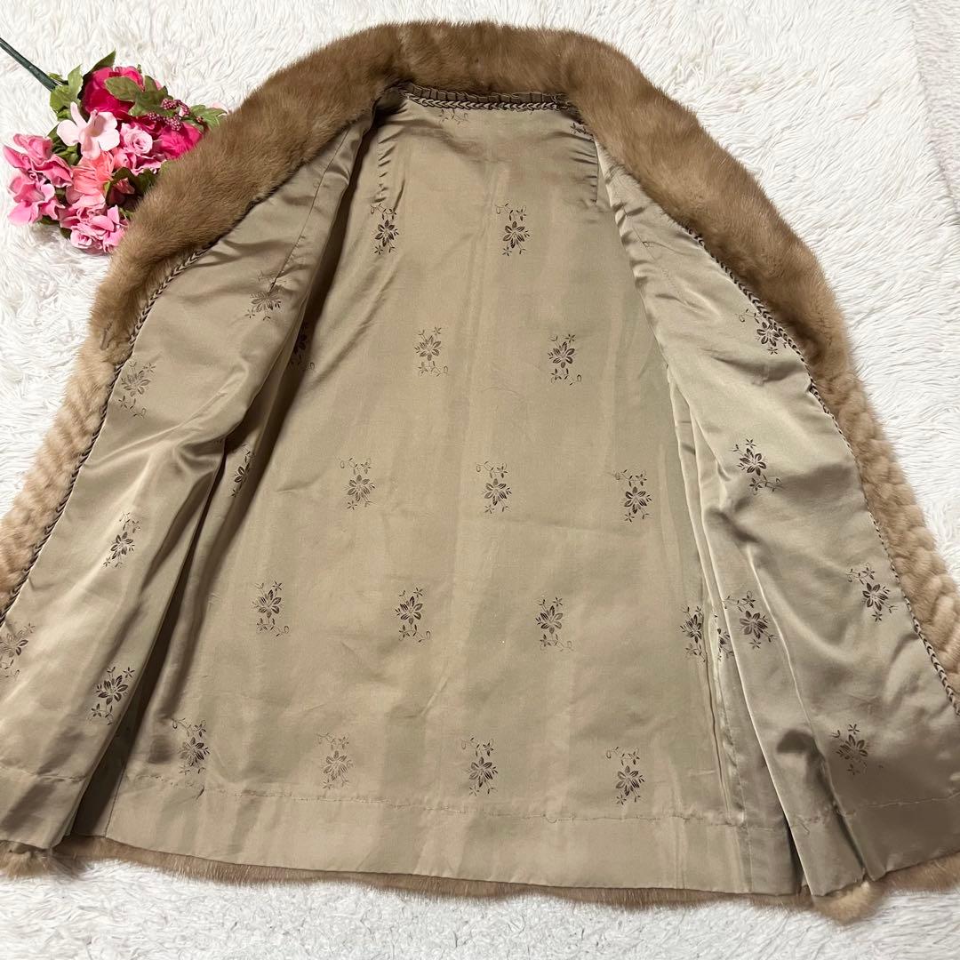 【SALE】高級ミンクファーコート　ベージュ　ヘリンボーン　リアルファーコート