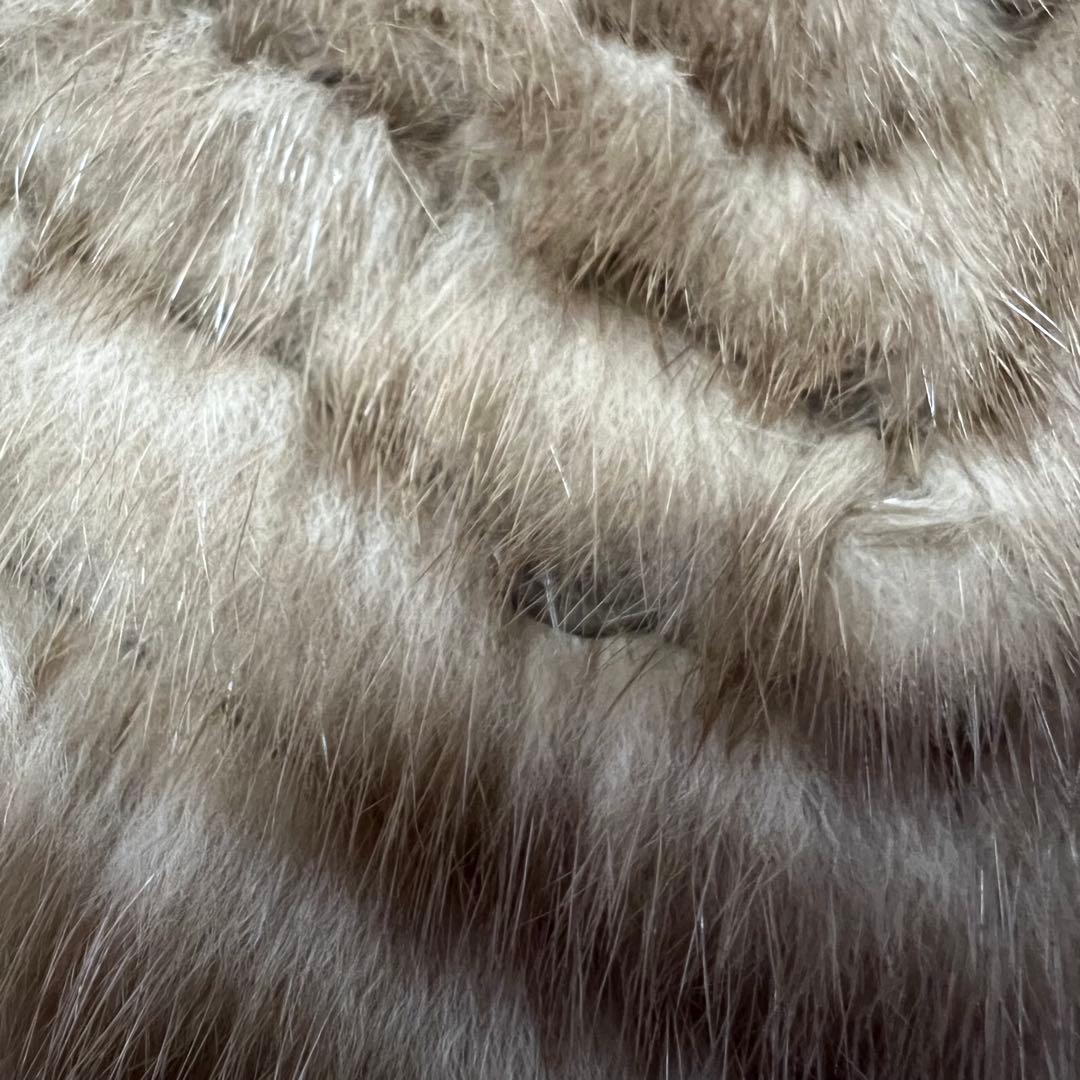 【SALE】高級ミンクファーコート　ベージュ　ヘリンボーン　リアルファーコート