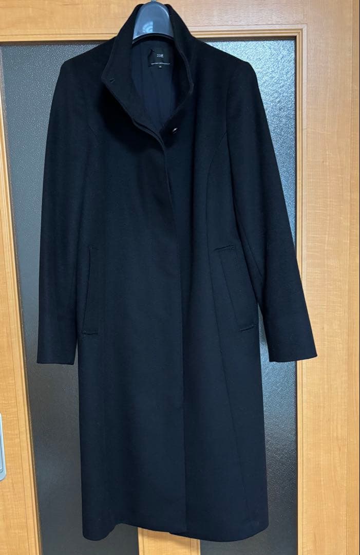 23区 ウールカシミヤ スタンドカラー黒ロングコート サイズ38