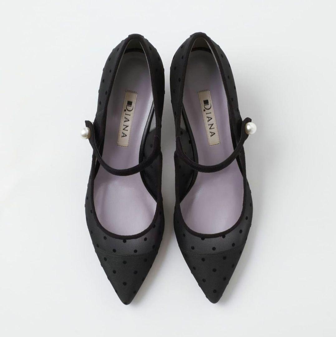 ダイアナ ドット柄 パール付きパンプス 24cm