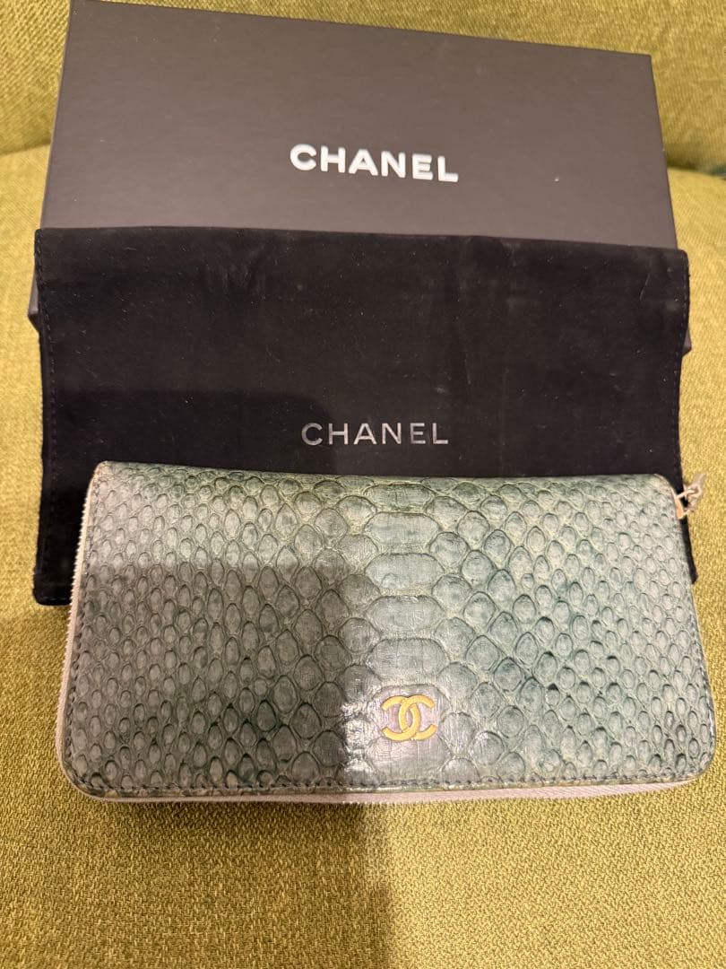 Y &H CHANEL ココマークラウンドファスナーパイソン