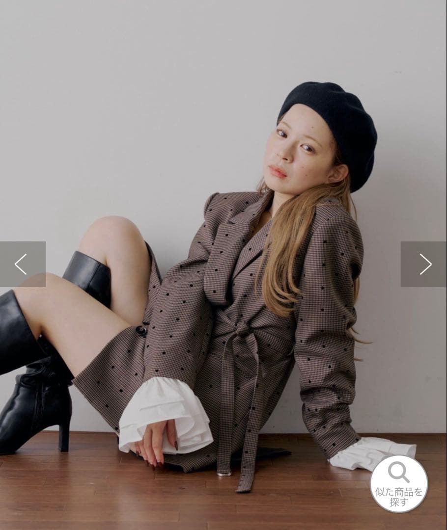 Chico 【yuzuコラボ企画】袖フリルオーバージャケット　ブラウン