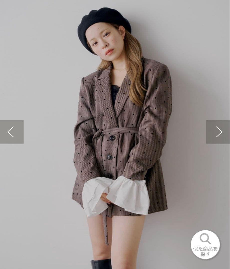 Chico 【yuzuコラボ企画】袖フリルオーバージャケット　ブラウン