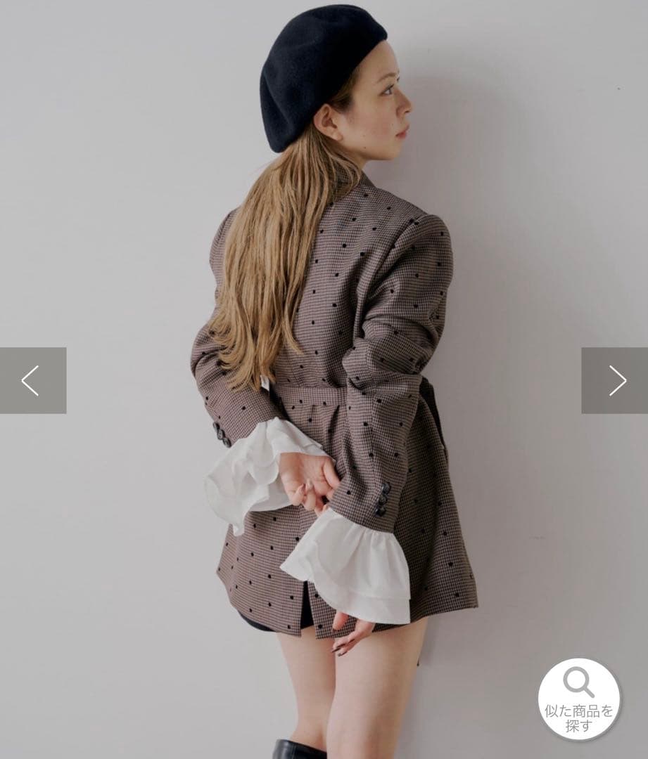 Chico 【yuzuコラボ企画】袖フリルオーバージャケット　ブラウン