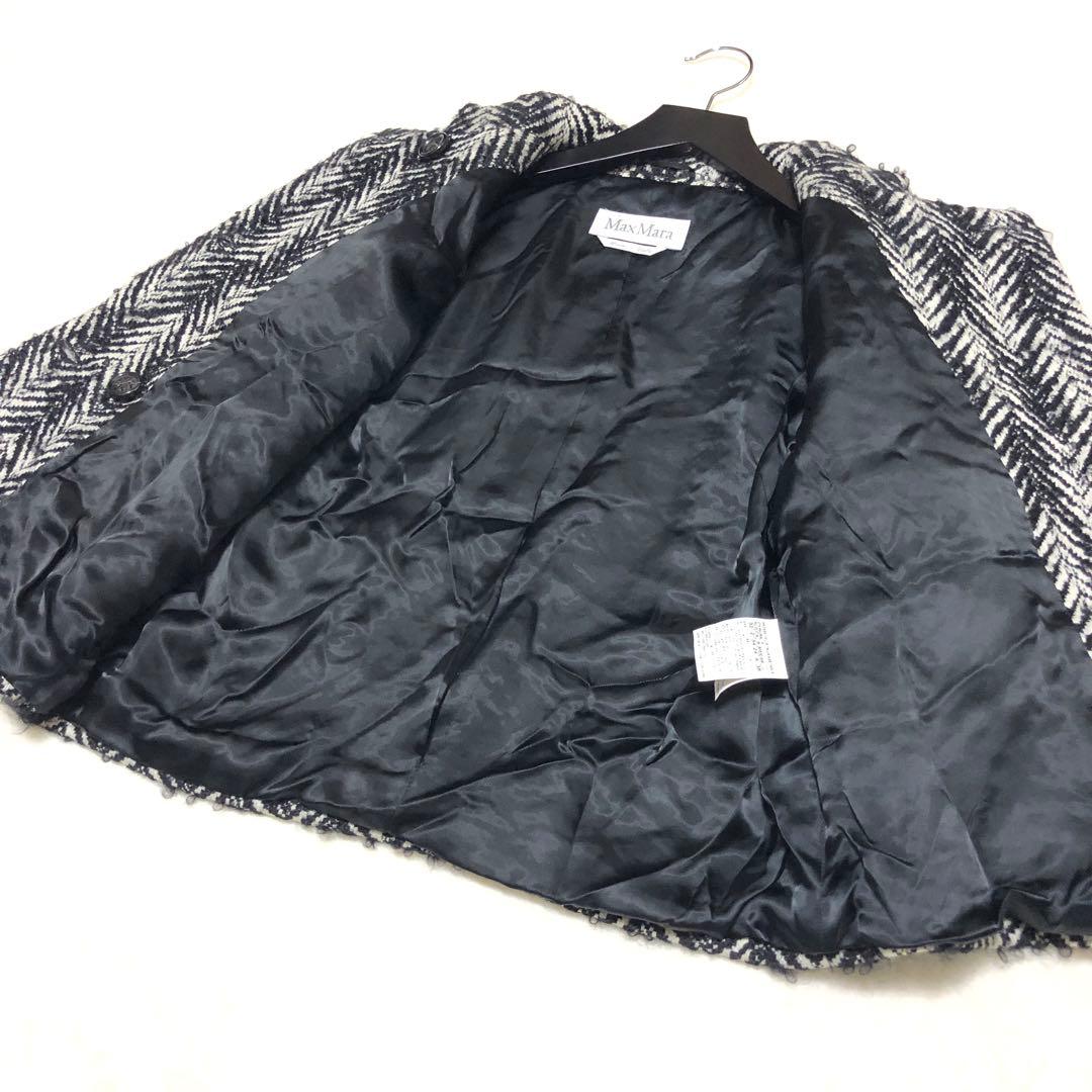 白タグ✨　マックスマーラ　Pコート　ツイード　ヘリンボーン　モヘア混✨　グレー