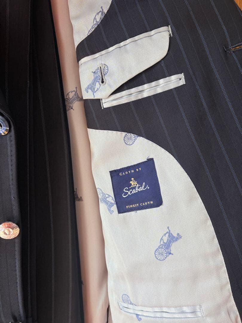 スキャバル⭐︎オーダースーツ⭐︎ AB8程度⭐︎濃紺ストライプ