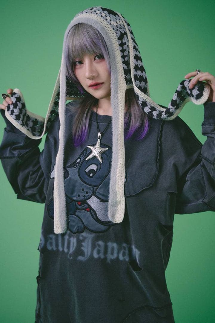 地雷 サブカル ガルフィー GALFY ロンT 長袖 ツギハギ ゾンビ グレー