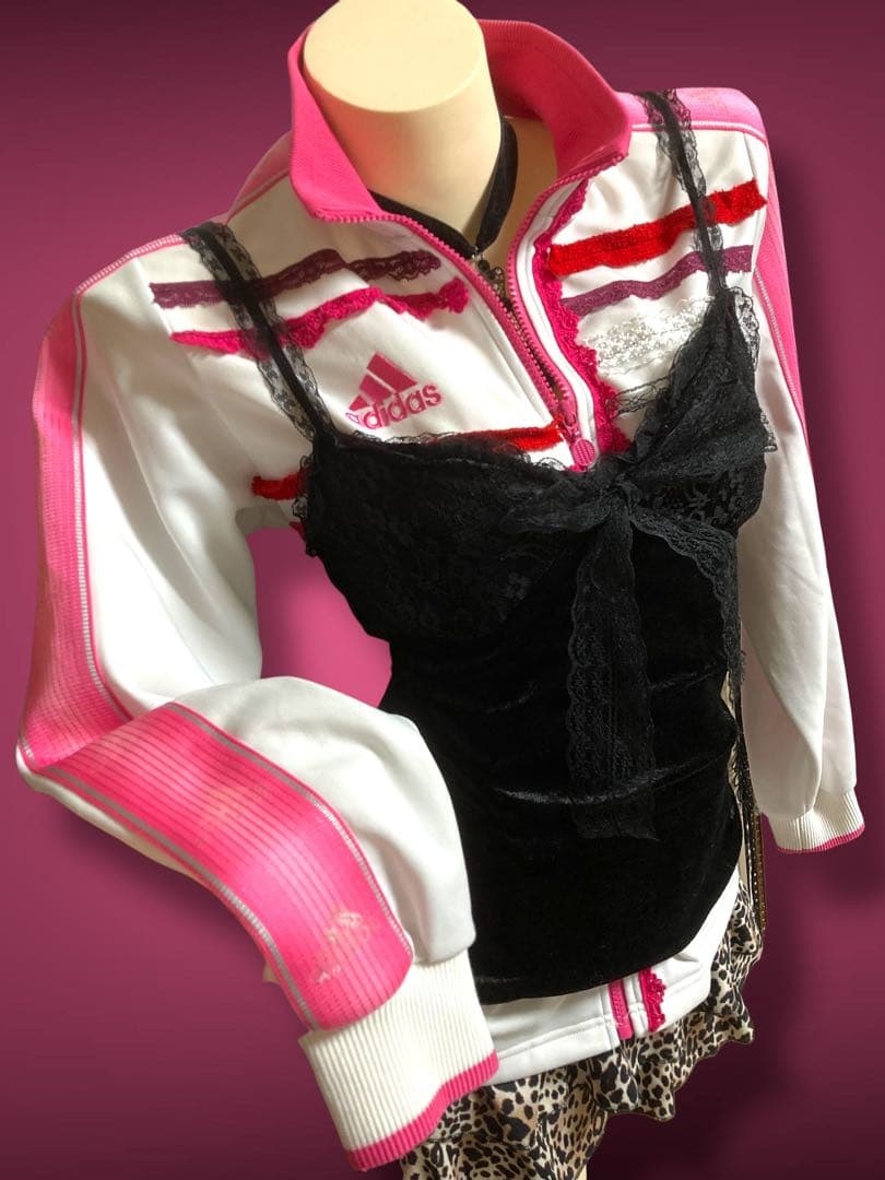 y2k再構築adidas白平成ギャルレースふりふりトラックジャケット小悪魔古着屋