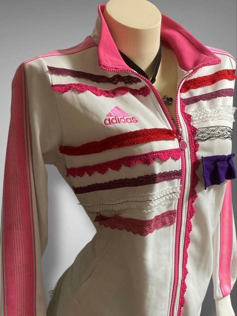 y2k再構築adidas白平成ギャルレースふりふりトラックジャケット小悪魔古着屋