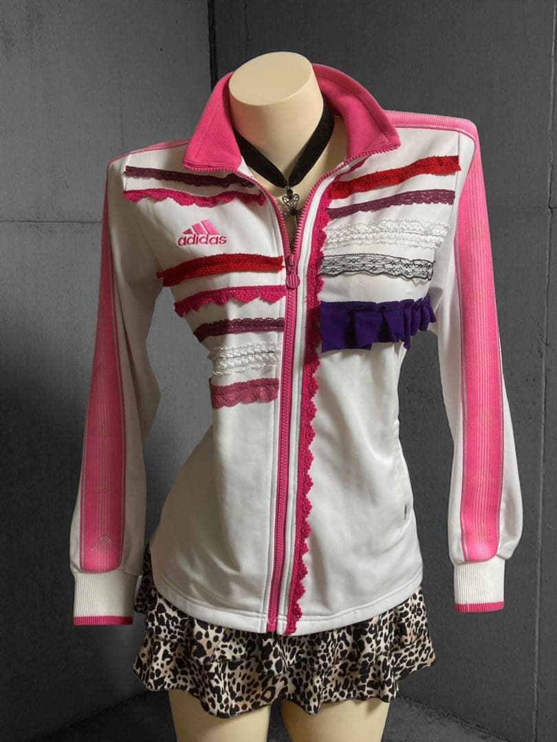 y2k再構築adidas白平成ギャルレースふりふりトラックジャケット小悪魔古着屋