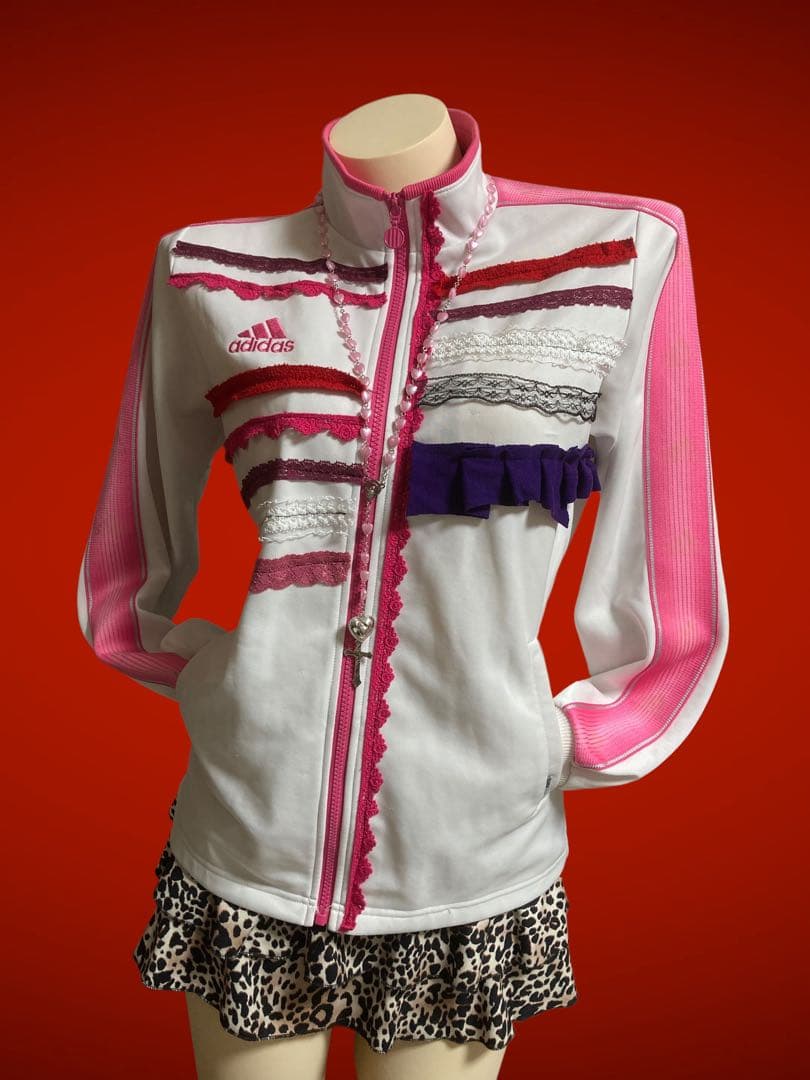 y2k再構築adidas白平成ギャルレースふりふりトラックジャケット小悪魔古着屋