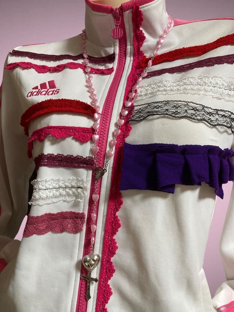y2k再構築adidas白平成ギャルレースふりふりトラックジャケット小悪魔古着屋