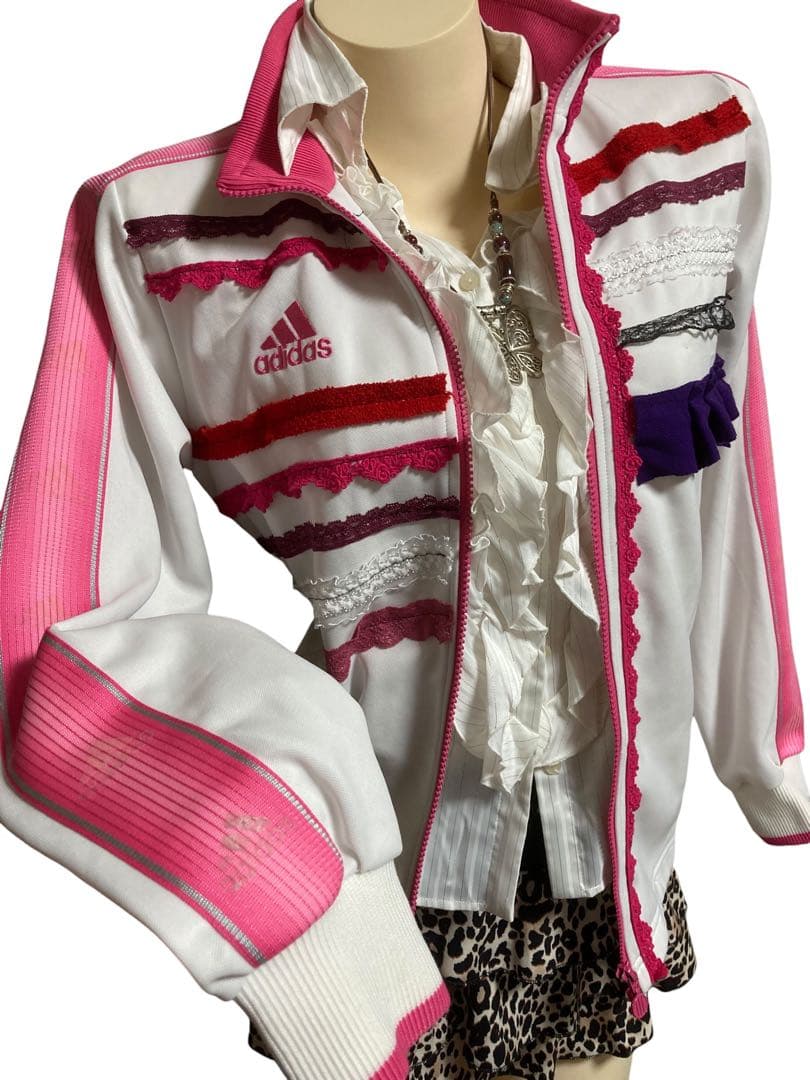 y2k再構築adidas白平成ギャルレースふりふりトラックジャケット小悪魔古着屋