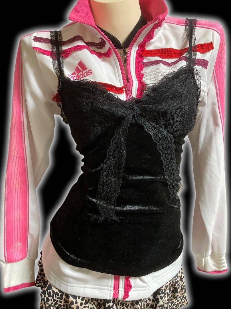 y2k再構築adidas白平成ギャルレースふりふりトラックジャケット小悪魔古着屋