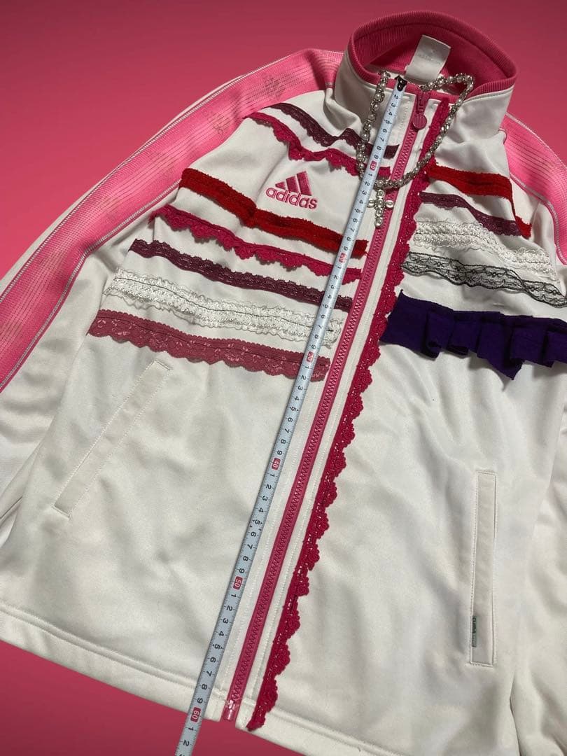 y2k再構築adidas白平成ギャルレースふりふりトラックジャケット小悪魔古着屋