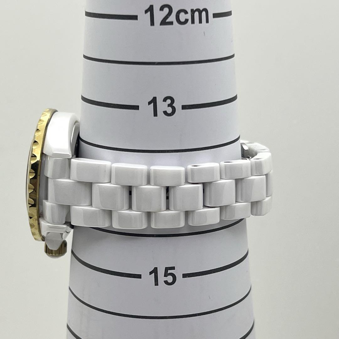 スタージュエリー セラミック ホワイト レース文字盤 ゴールド デイト 新品電池