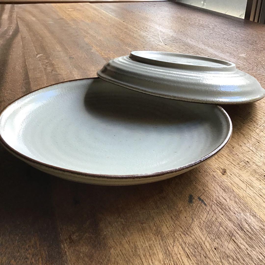 かおりんです。粉引茶渕ディナープレート7寸皿5枚・光沢かいらぎ浅鉢2枚