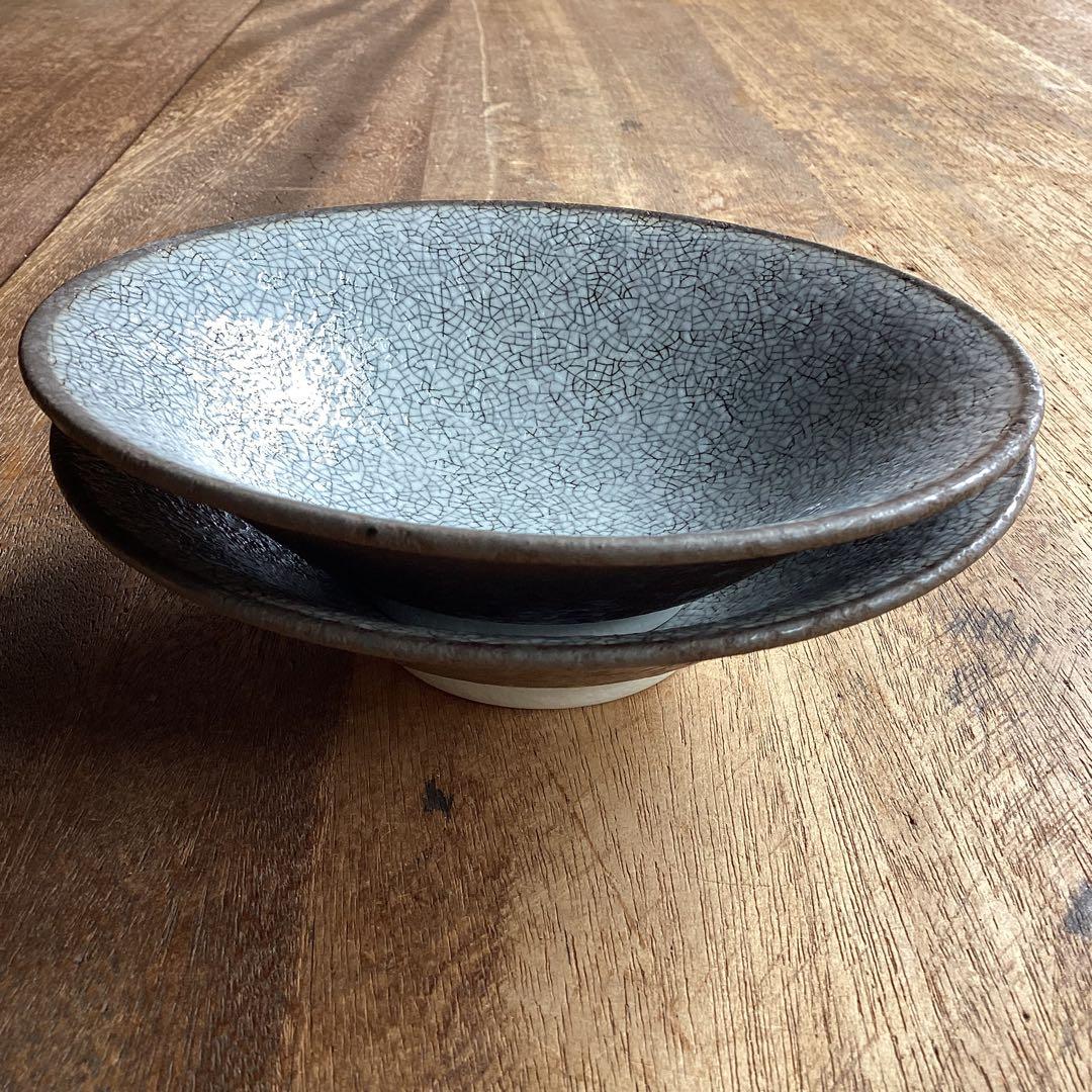 かおりんです。粉引茶渕ディナープレート7寸皿5枚・光沢かいらぎ浅鉢2枚