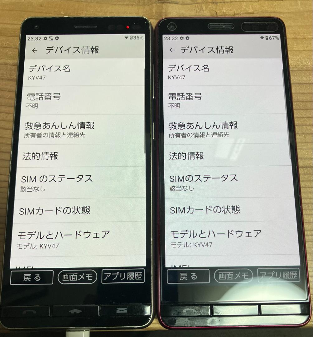 AU BASIO4 KYV47 SIMロック解除 レッド+シルバー　2台