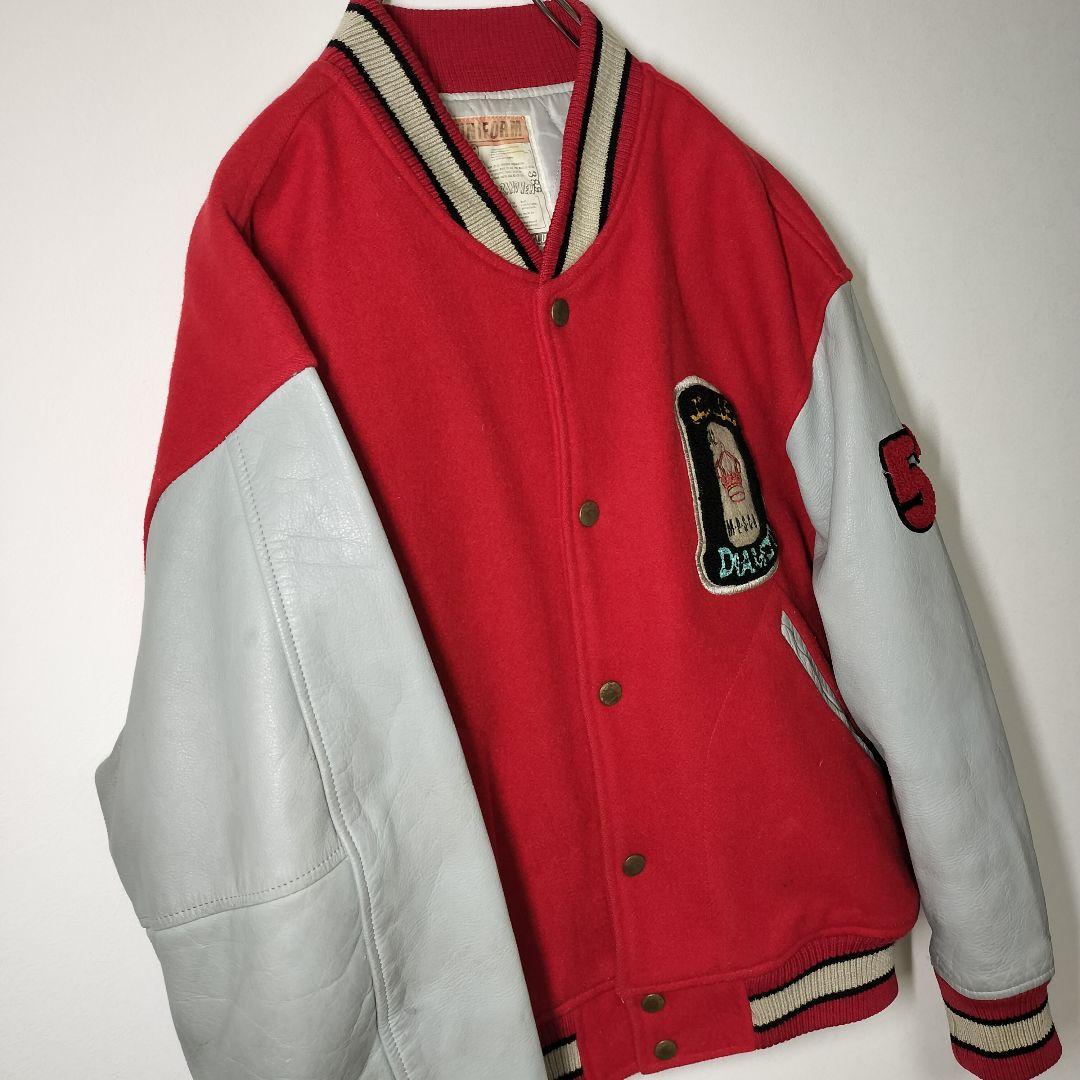 スタジャン 短丈 ヴィンテージ USED ユーズド 古着 L アメカジ レッド赤