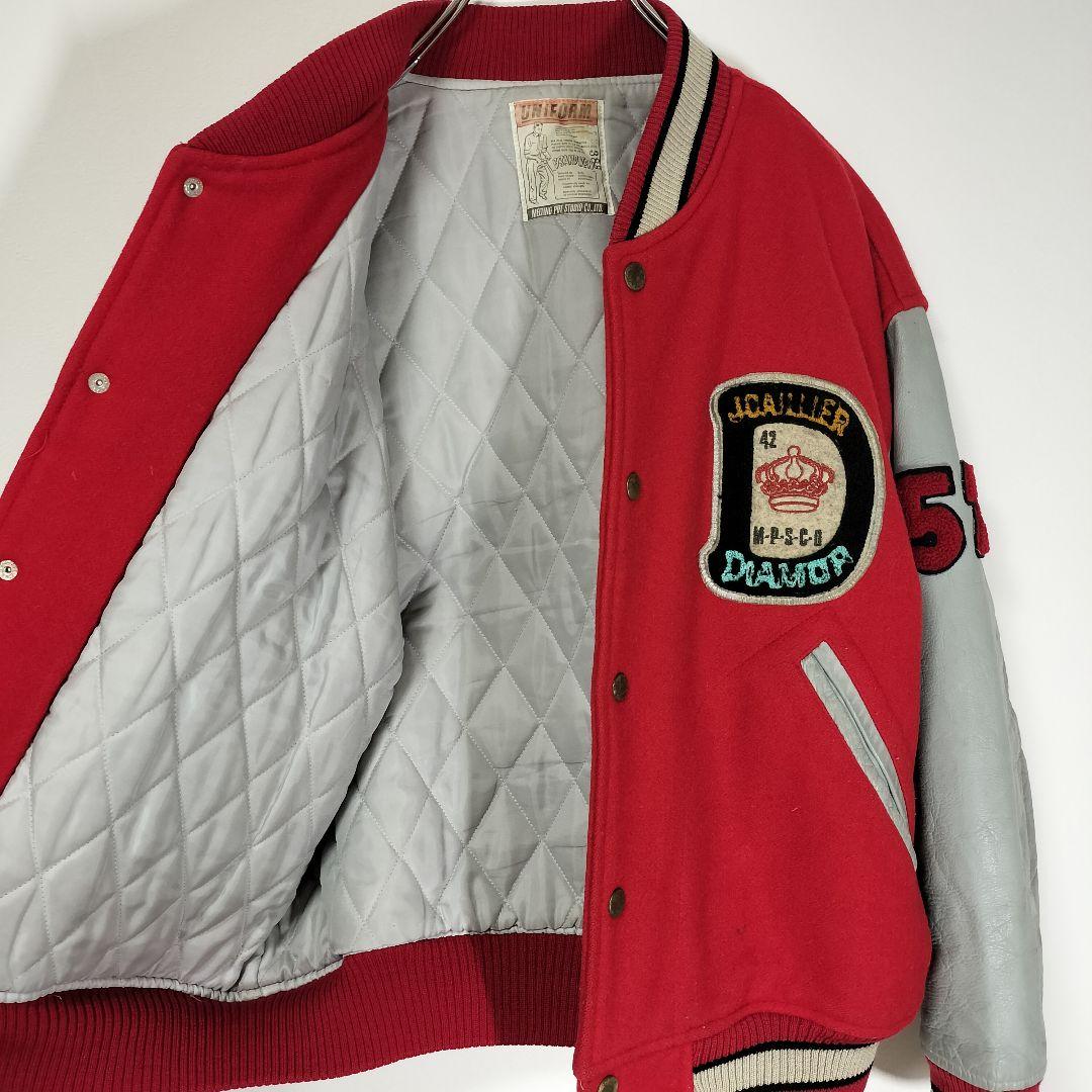 スタジャン 短丈 ヴィンテージ USED ユーズド 古着 L アメカジ レッド赤