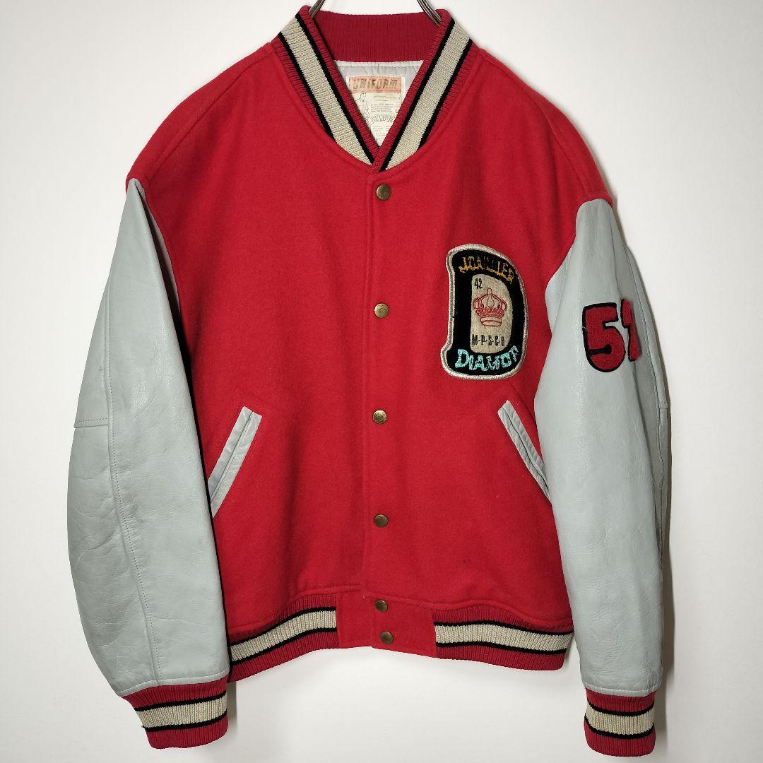 スタジャン 短丈 ヴィンテージ USED ユーズド 古着 L アメカジ レッド赤