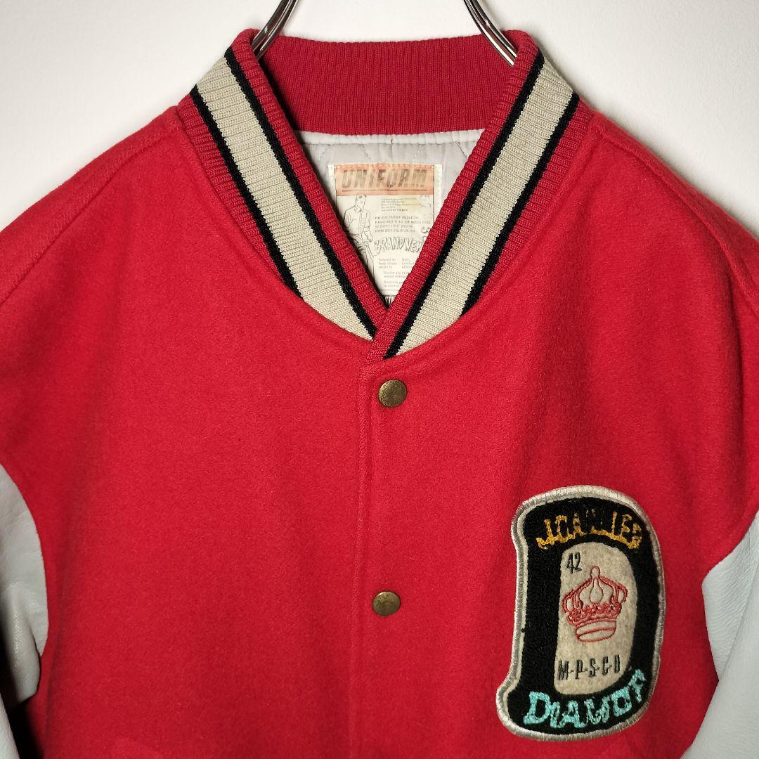 スタジャン 短丈 ヴィンテージ USED ユーズド 古着 L アメカジ レッド赤