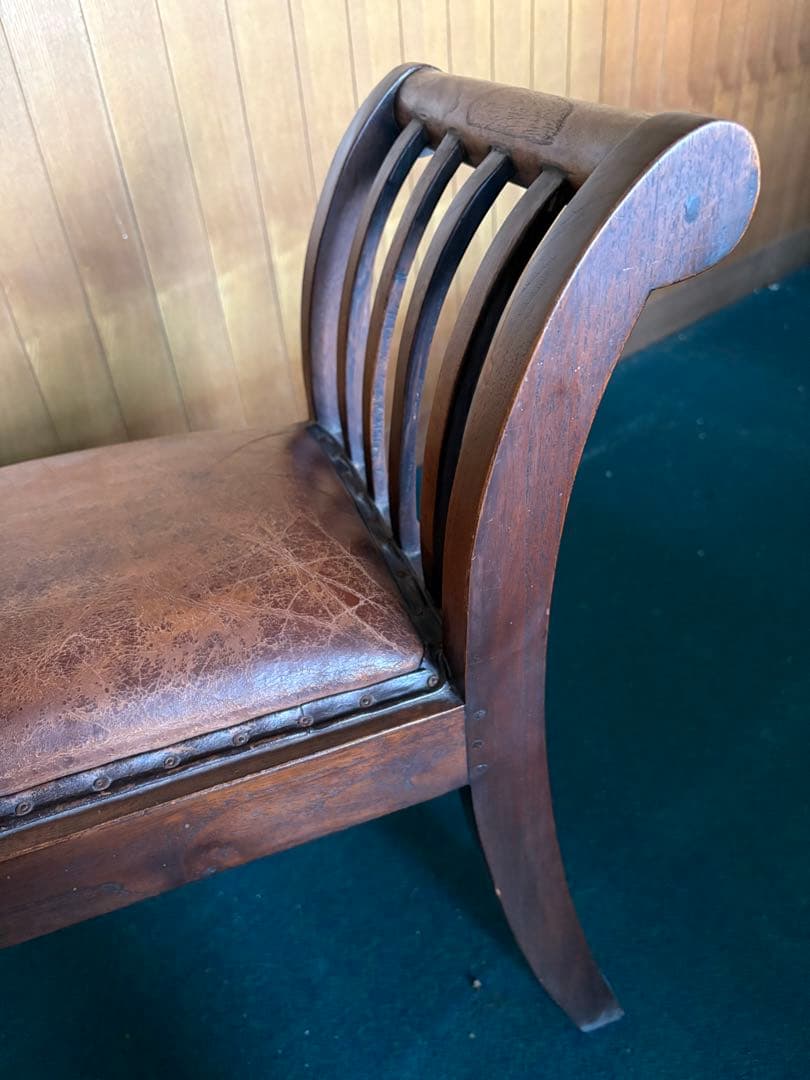 アンティーク　木製スラットバックスツール