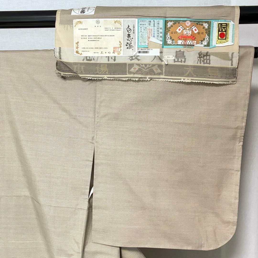 D189 本場白大島紬　恵大島　白恵泥　証紙　正絹着物　袷　しつけ糸未使用極美品