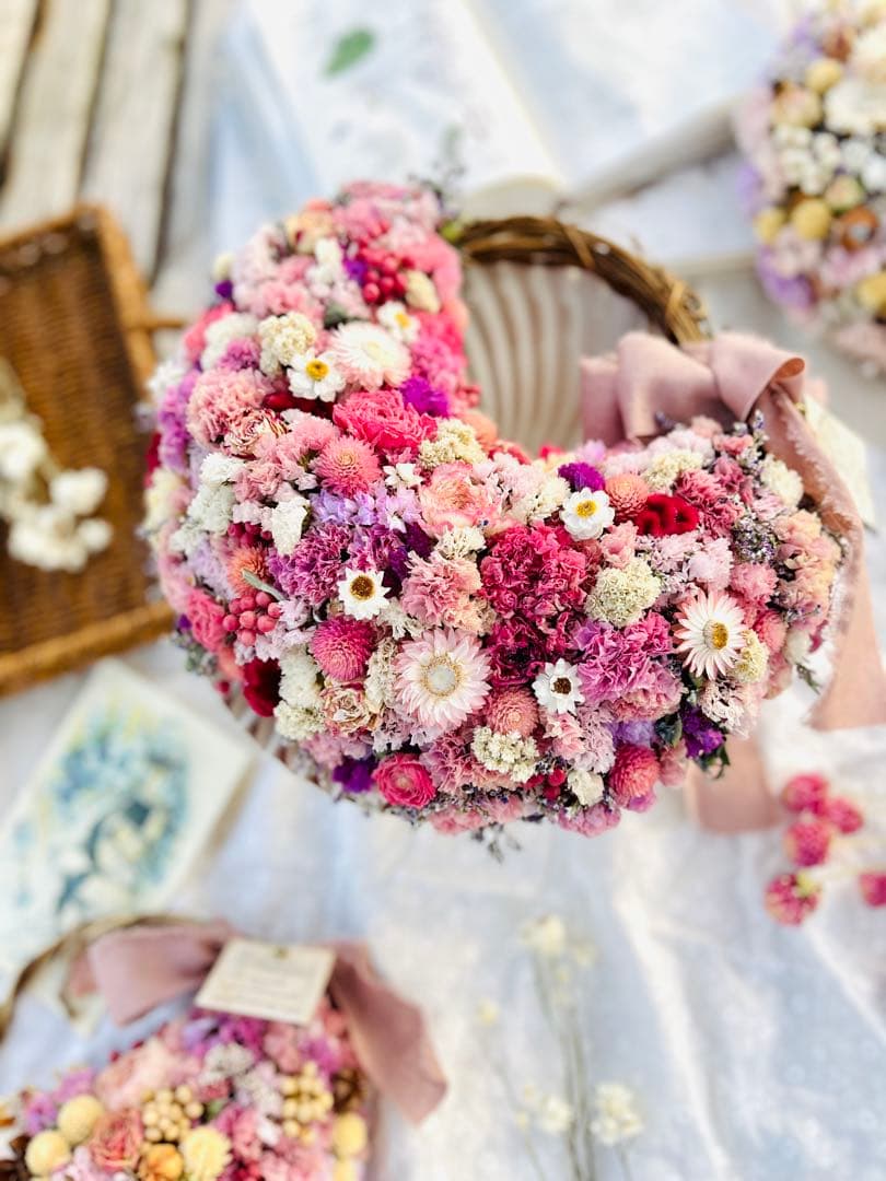 リース　ドライフラワー　ドライフラワーリース　スワッグ　ピンク　母の日　父の日