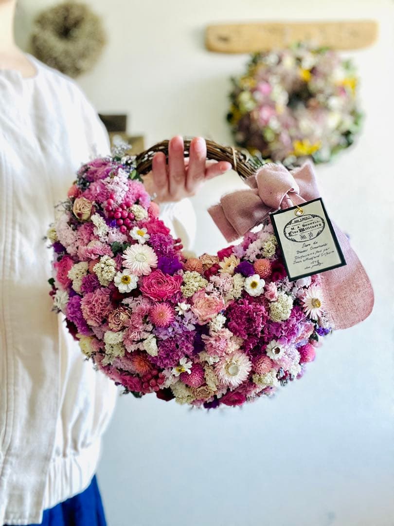 リース　ドライフラワー　ドライフラワーリース　スワッグ　ピンク　母の日　父の日