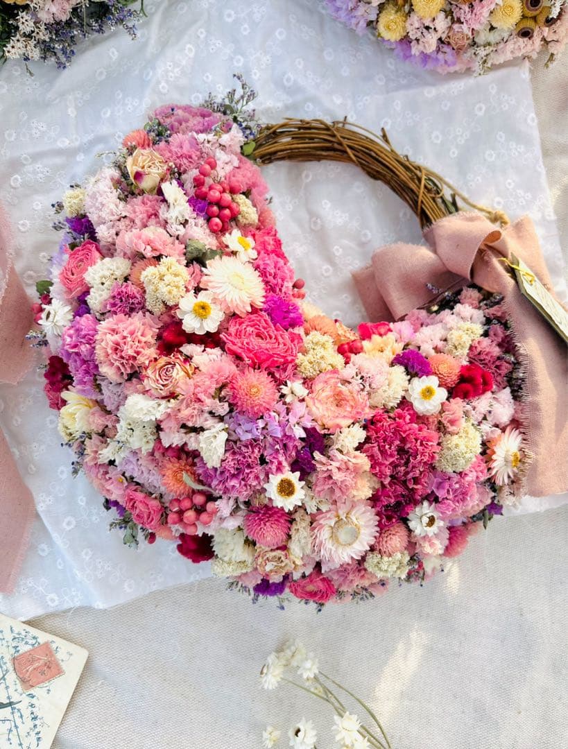リース　ドライフラワー　ドライフラワーリース　スワッグ　ピンク　母の日　父の日