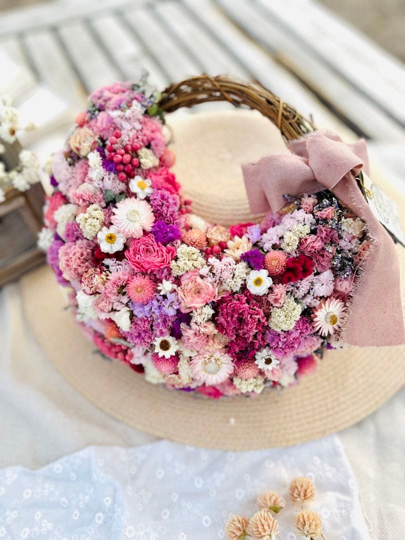 リース　ドライフラワー　ドライフラワーリース　スワッグ　ピンク　母の日　父の日