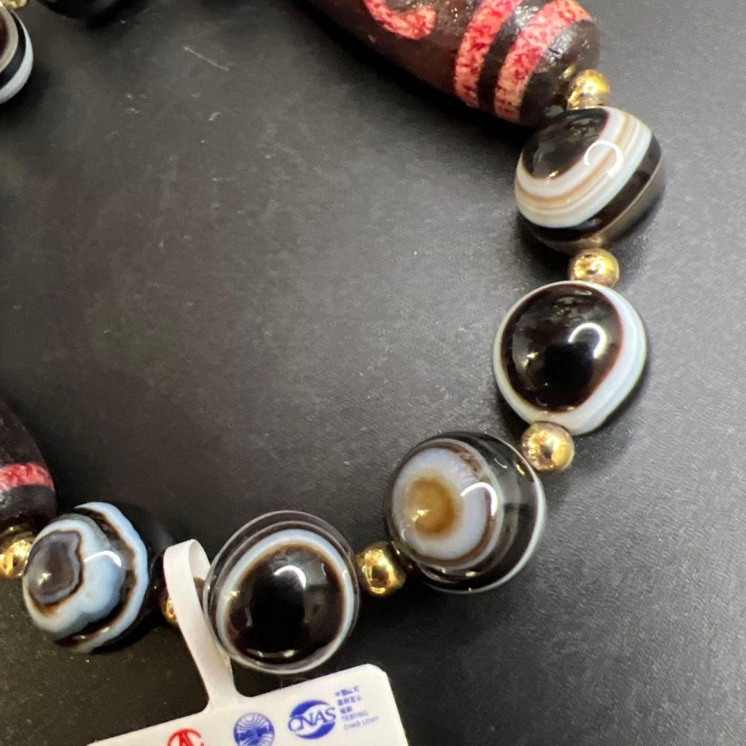高包漿 辰砂供 グリーンタラと結晶質縞瑪瑙 線天珠 天眼石 ブレスレット