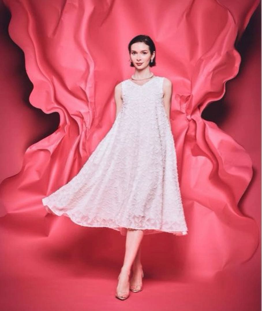 JENNE定価30800円カットジャガードAラインワンピースLホワイト