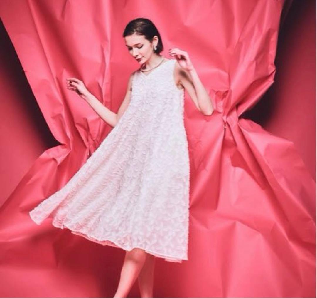 JENNE定価30800円カットジャガードAラインワンピースLホワイト