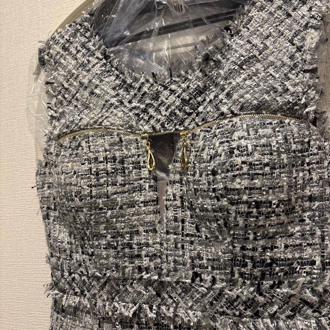 glossy ツイードｘフロントジッパータイトミニキャバドレス 完売