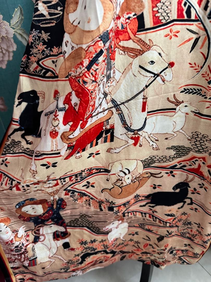 逸品！！本場中国製✴︎レア˚✧₊⁎和柄 日本画風 チャイナドレス✴︎ブラック✴︎