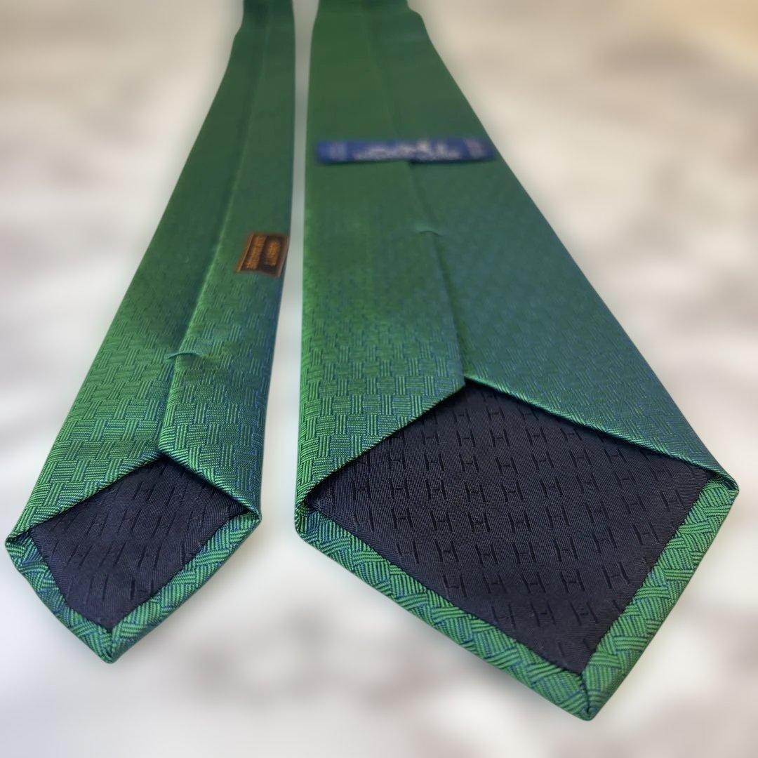 【箱付き✨】HERMES ネクタイ　ファソネ　グリーン　緑　ゴルフ　ワンポイント