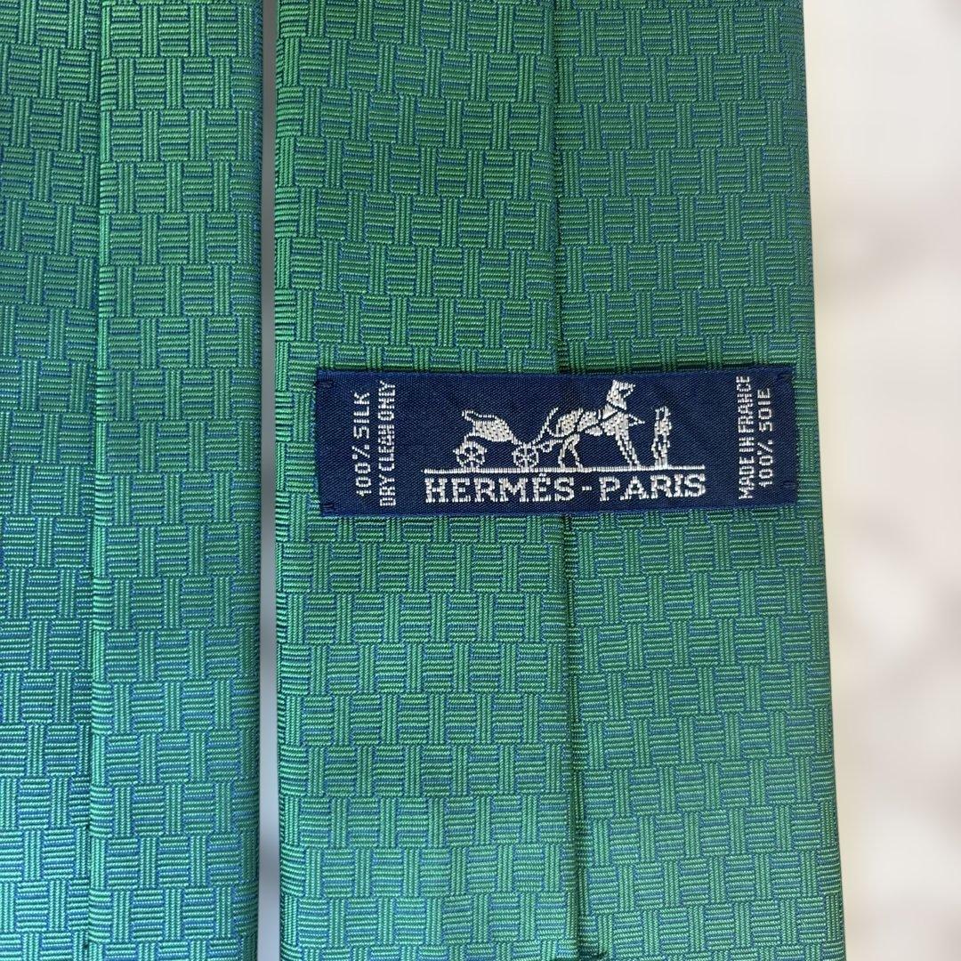 【箱付き✨】HERMES ネクタイ　ファソネ　グリーン　緑　ゴルフ　ワンポイント