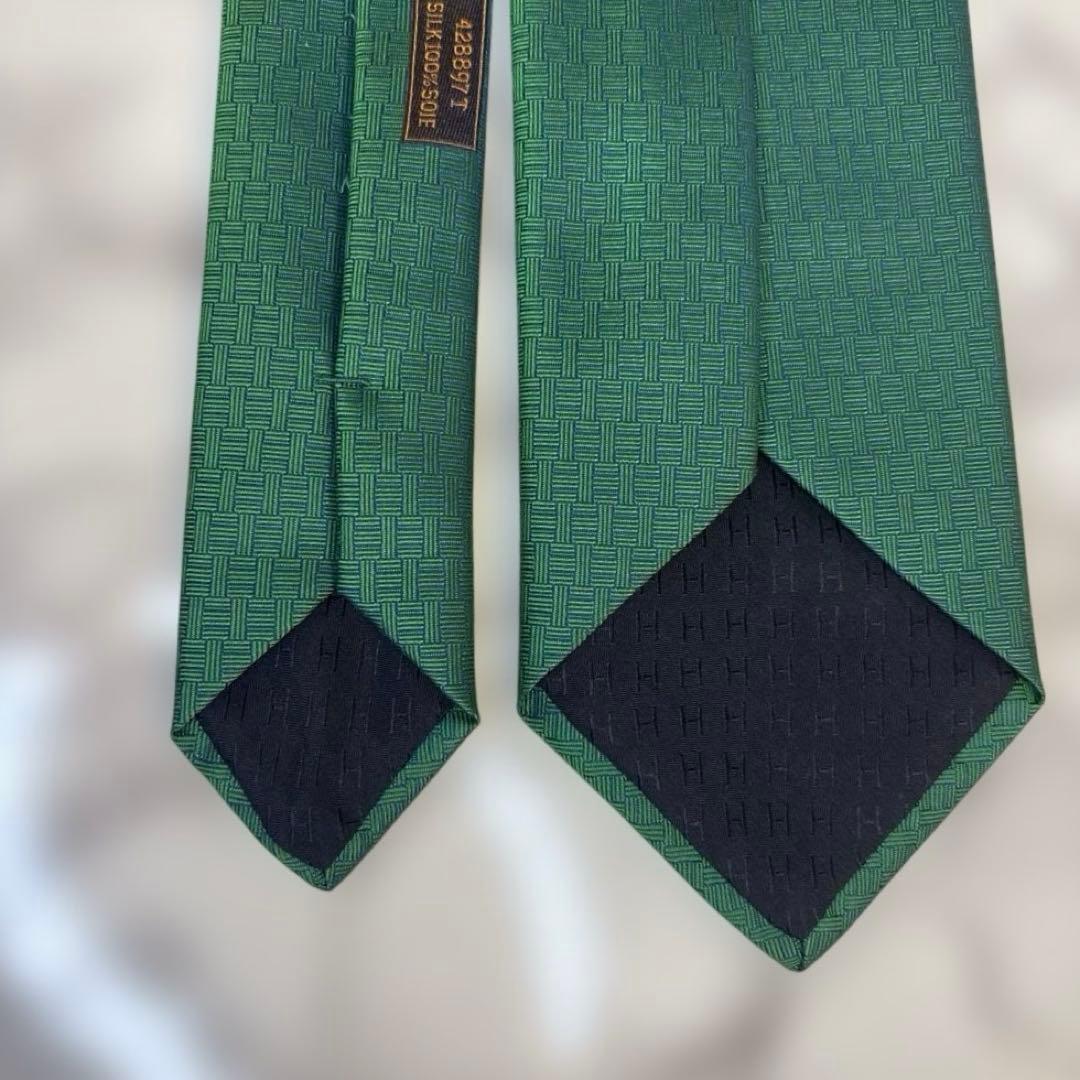 【箱付き✨】HERMES ネクタイ　ファソネ　グリーン　緑　ゴルフ　ワンポイント
