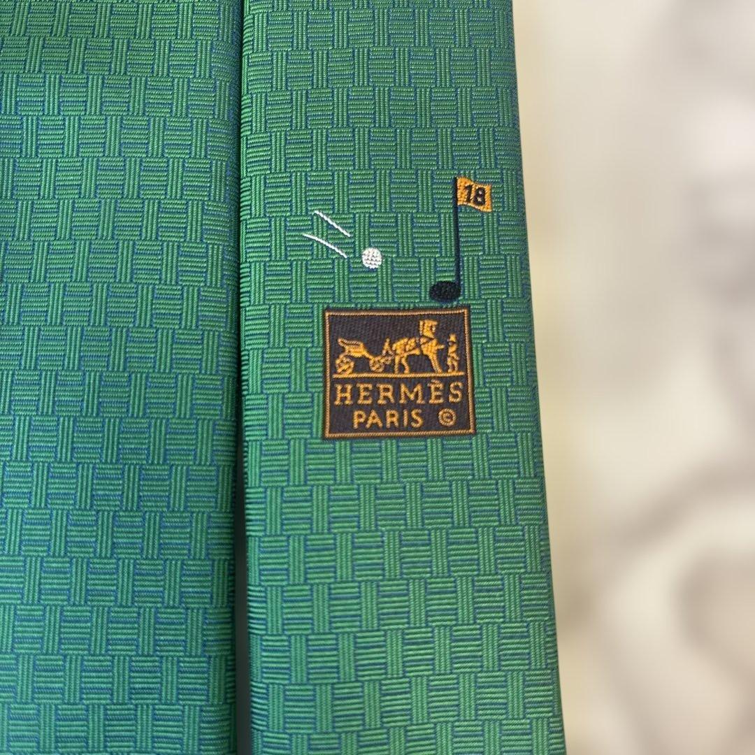 【箱付き✨】HERMES ネクタイ　ファソネ　グリーン　緑　ゴルフ　ワンポイント