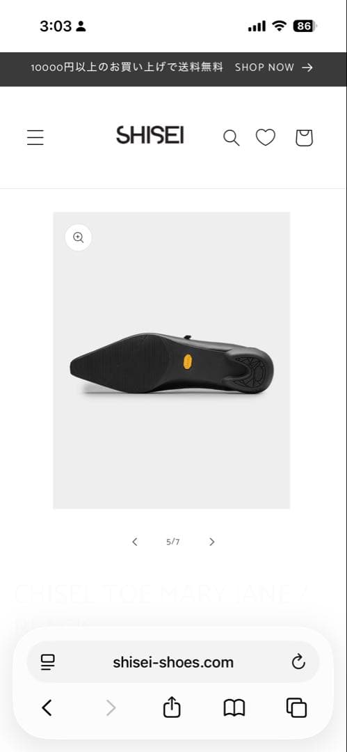 靴 Shisei CHISEL TOE MARY JANE / BLACK 23.5