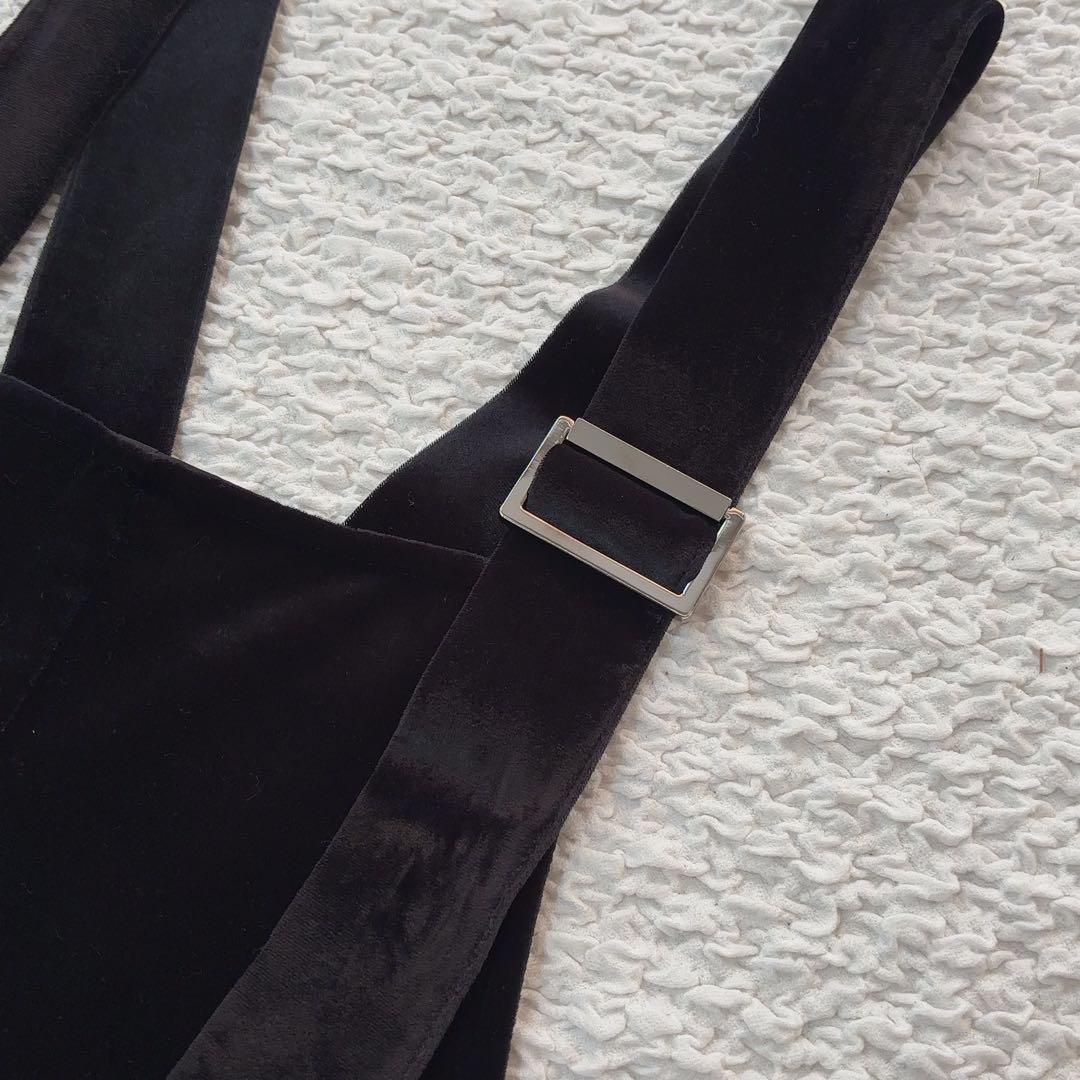 アンシェヌマン ベロア オーバーオール サロペット 黒 定価約3万円 ブラック