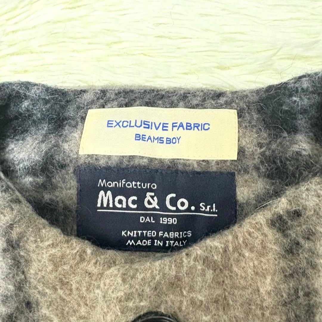 BEAMS BOYスライバー タータンチェック ノーカラーコート ロング　モヘヤ