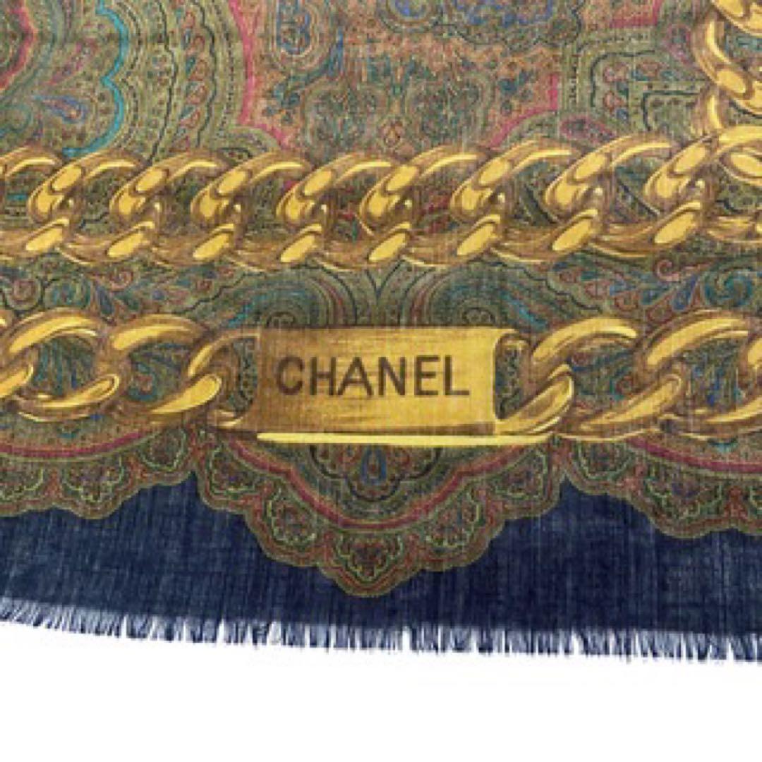 美品　CHANEL 大判ストール ペイズリー シルク/カシミア ブラウン系