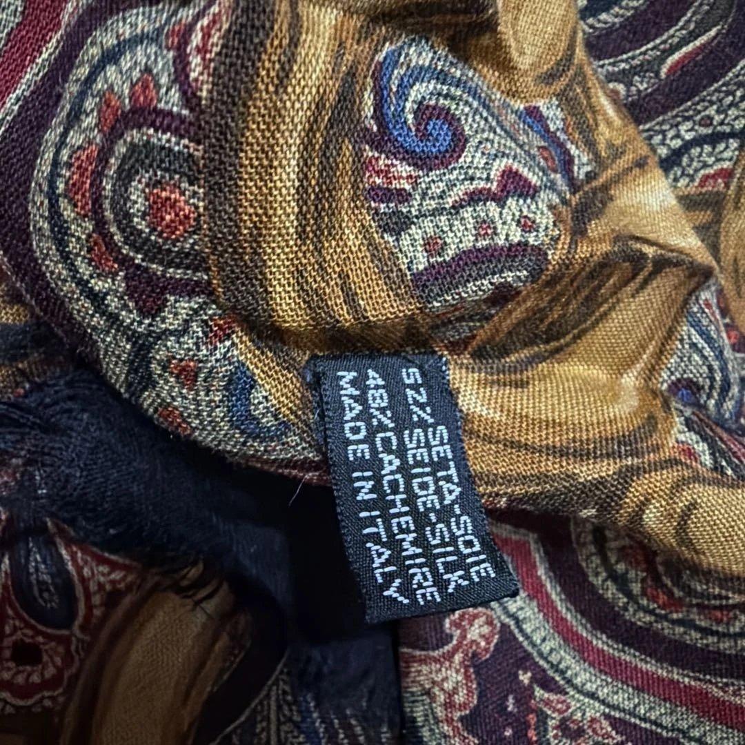 美品　CHANEL 大判ストール ペイズリー シルク/カシミア ブラウン系