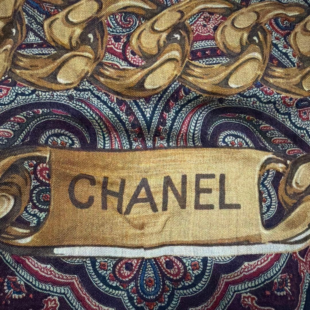 美品　CHANEL 大判ストール ペイズリー シルク/カシミア ブラウン系