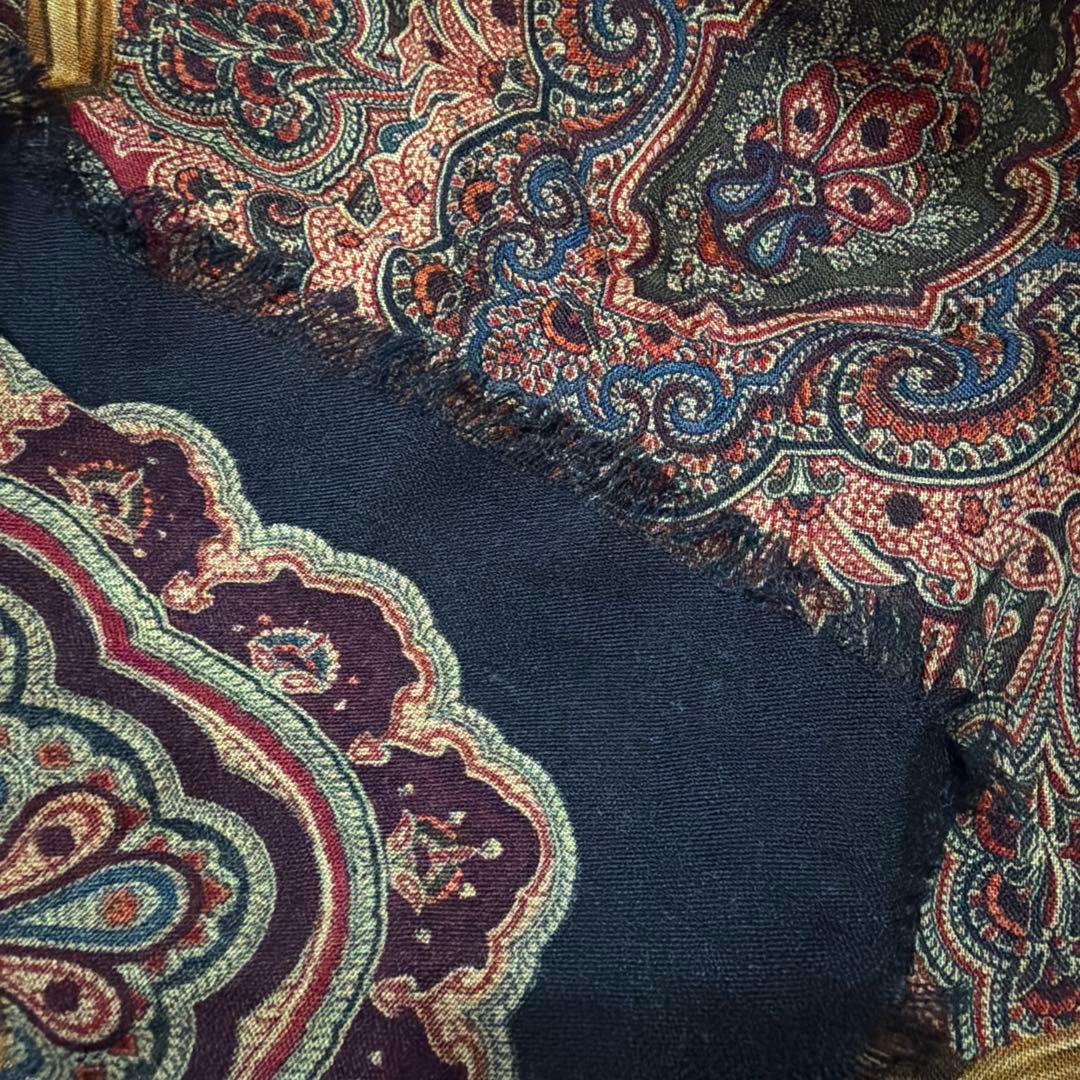 美品　CHANEL 大判ストール ペイズリー シルク/カシミア ブラウン系